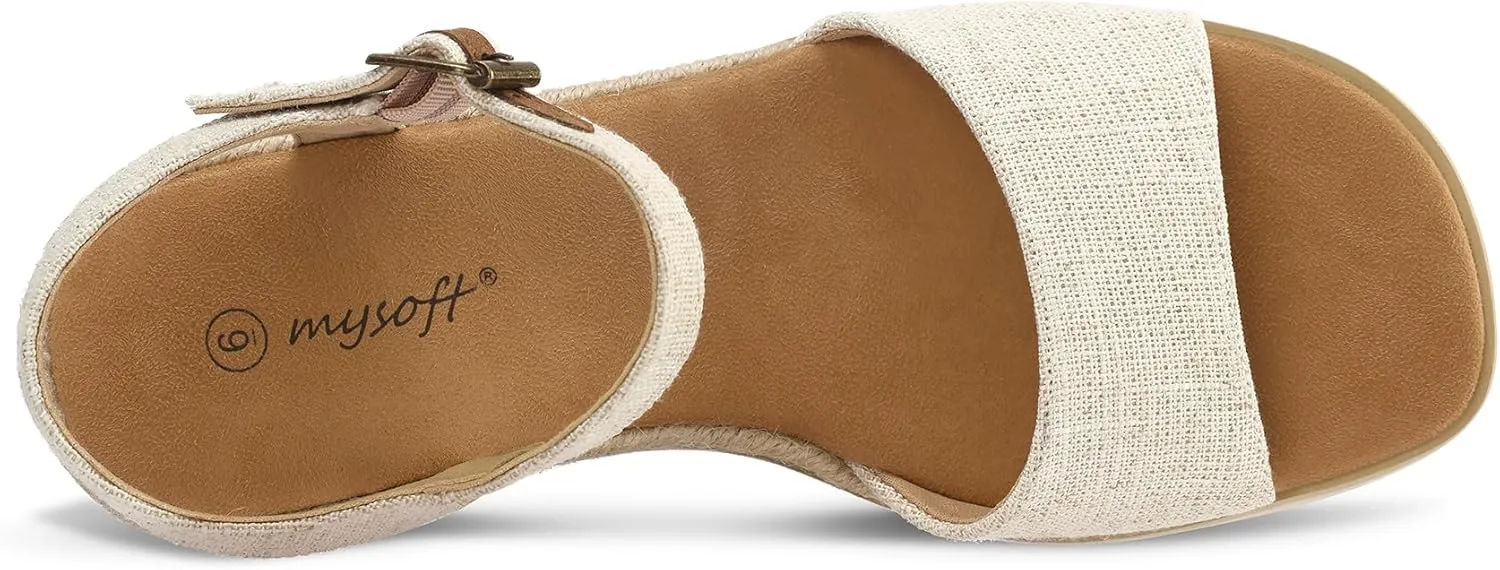 mysoft Womens Espadrille Wedge Sandals EVA Sole Platform Sandal Open Toe Ankle Strap Buckle Shoes