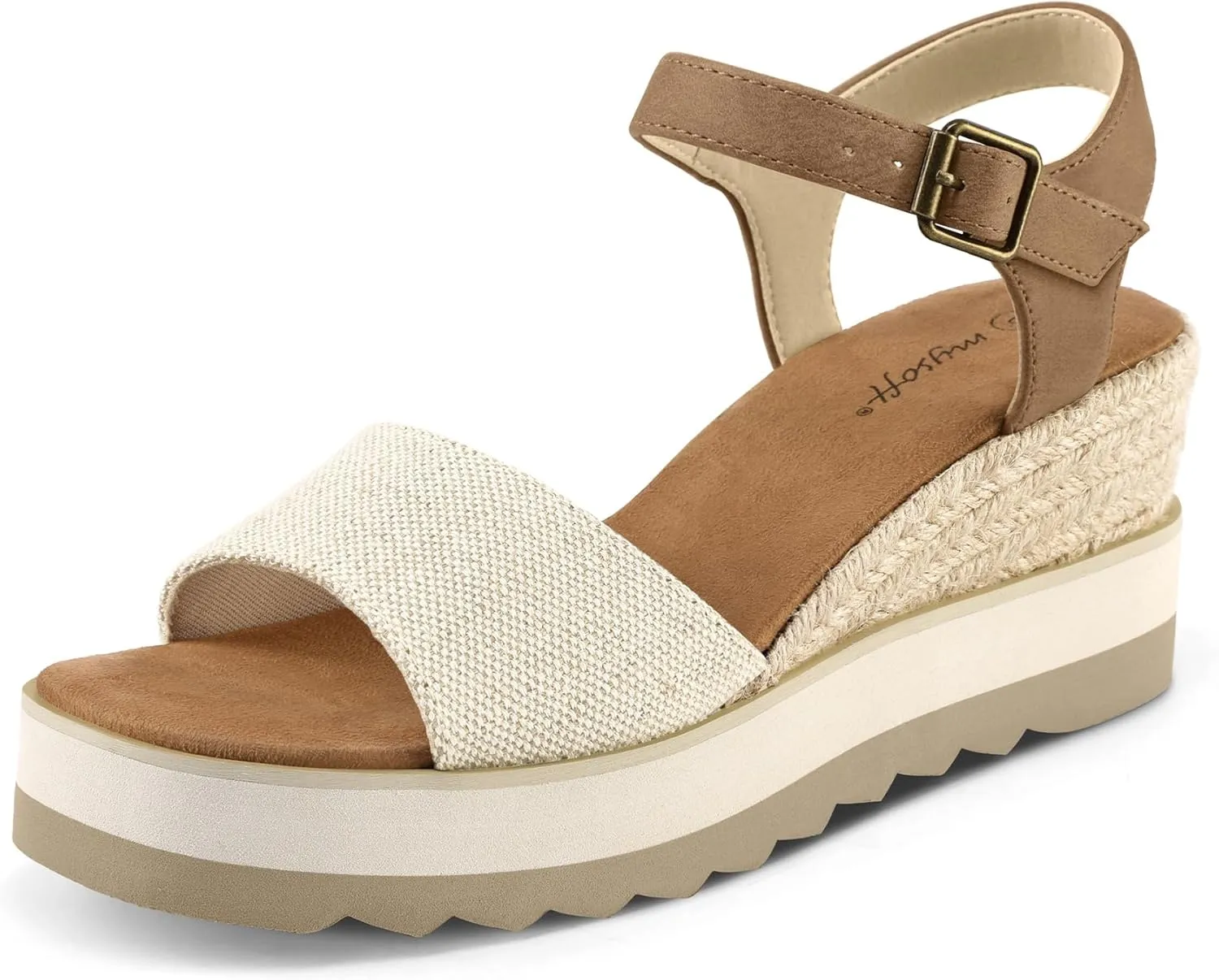 mysoft Womens Espadrille Wedge Sandals EVA Sole Platform Sandal Open Toe Ankle Strap Buckle Shoes