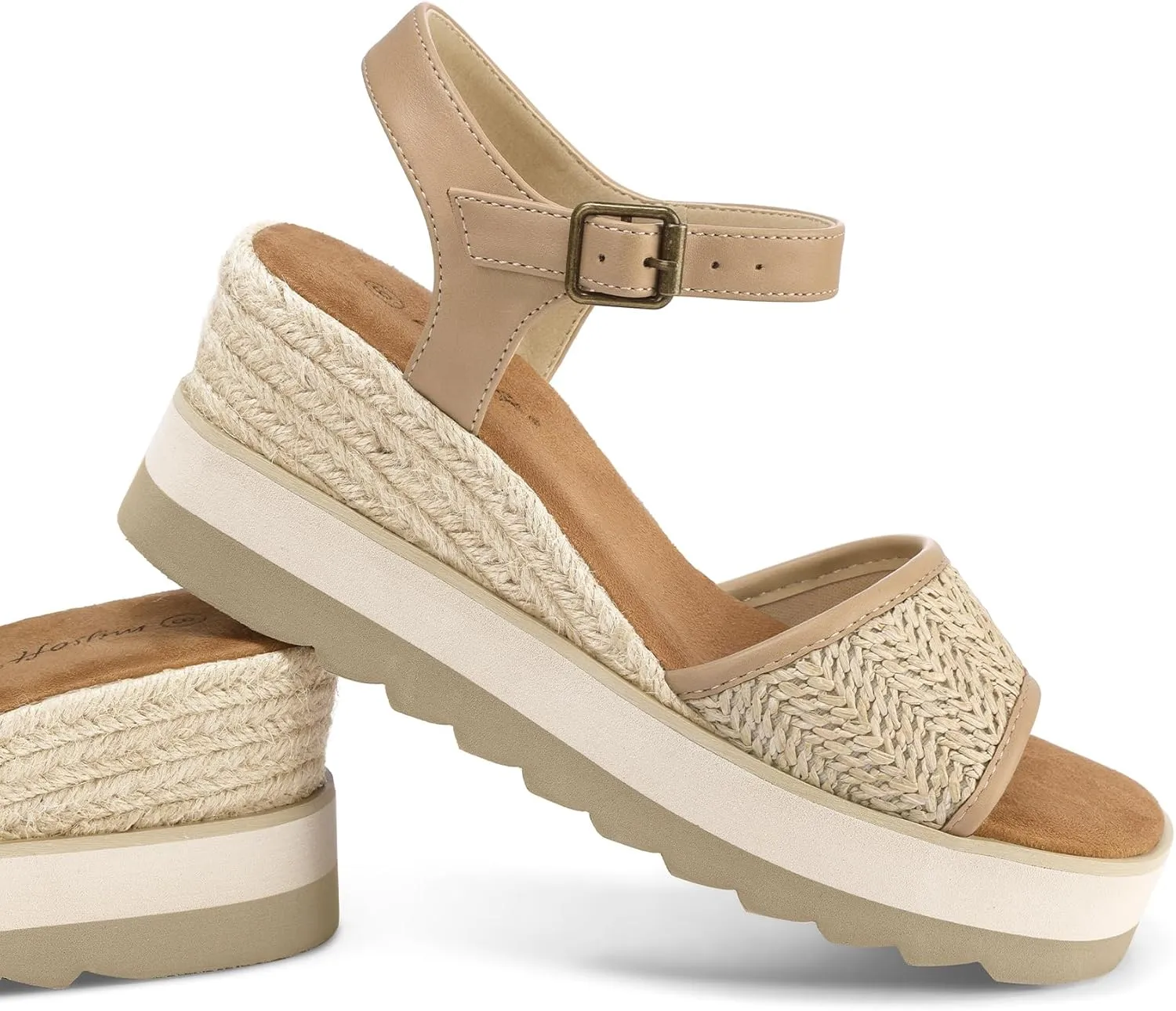 mysoft Womens Espadrille Wedge Sandals Open Toe Ankle Strap Buckle Platform Shoes