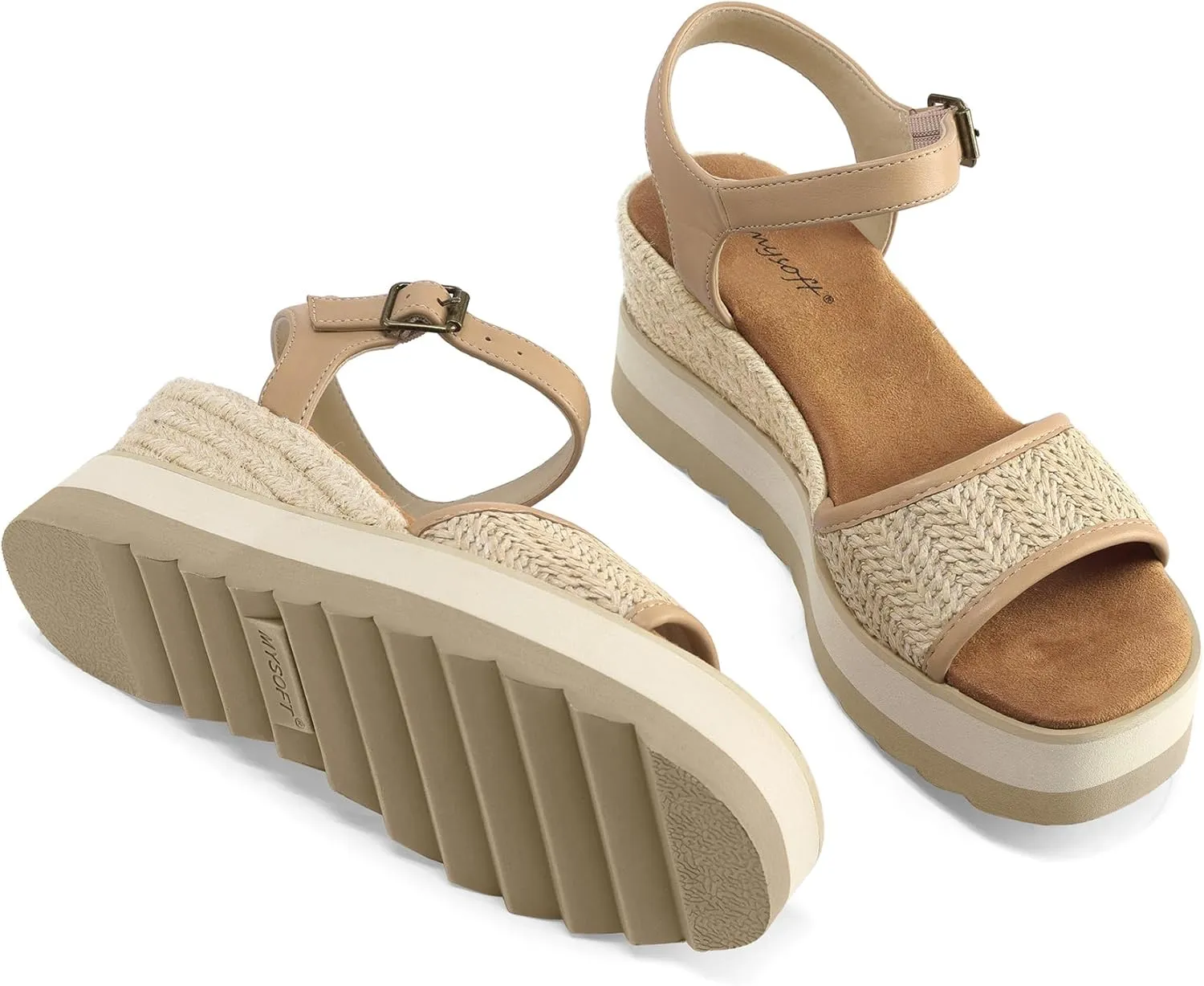 mysoft Womens Espadrille Wedge Sandals Open Toe Ankle Strap Buckle Platform Shoes