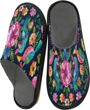 Nander Mexican Knitted Vintage Flower Women's House Slippers,Men's Non-slip Fuzzy Slippers Soft Comfy Memory Foam Indoor Outdoor House Shoes-25