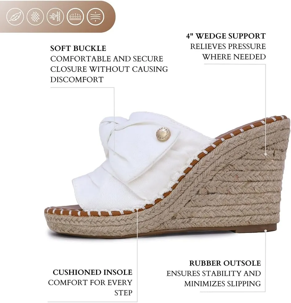 Nautica Women's Espadrille Wedges for Women Platform Sandals – Slip-On Knot Bow Summer Shoes with Woven Rope Heel