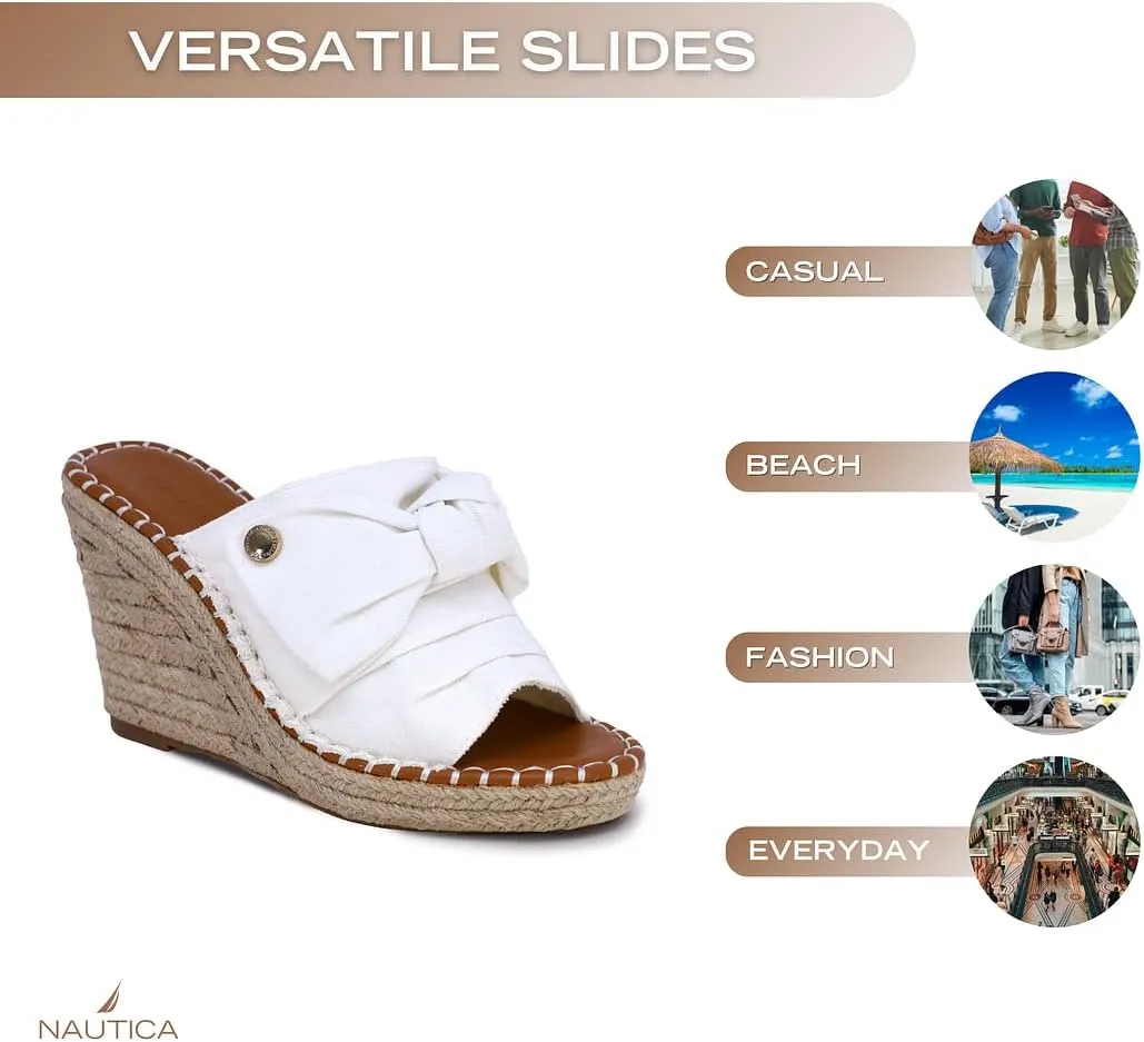 Nautica Women's Espadrille Wedges for Women Platform Sandals – Slip-On Knot Bow Summer Shoes with Woven Rope Heel