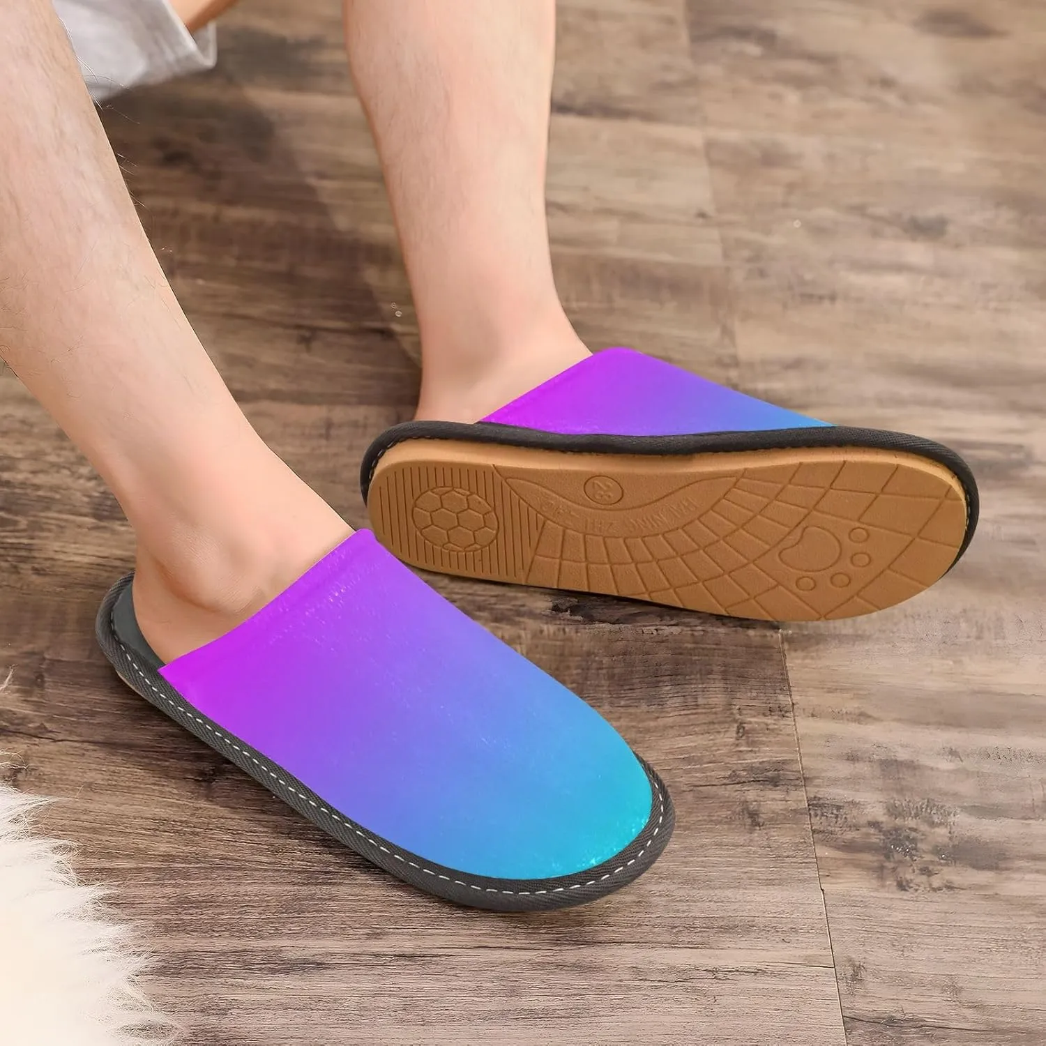 Navy Blue Teal Gradient House Slippers for Women Men Non-Slip Comfortable Slippers