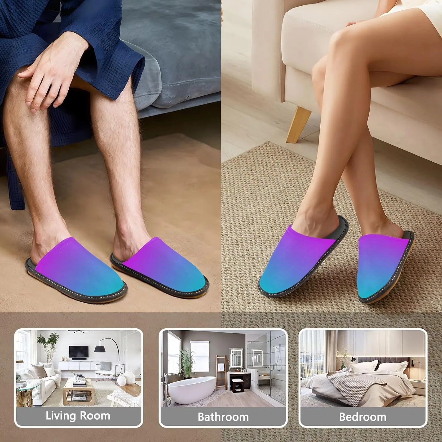 Navy Blue Teal Gradient House Slippers for Women Men Non-Slip Comfortable Slippers
