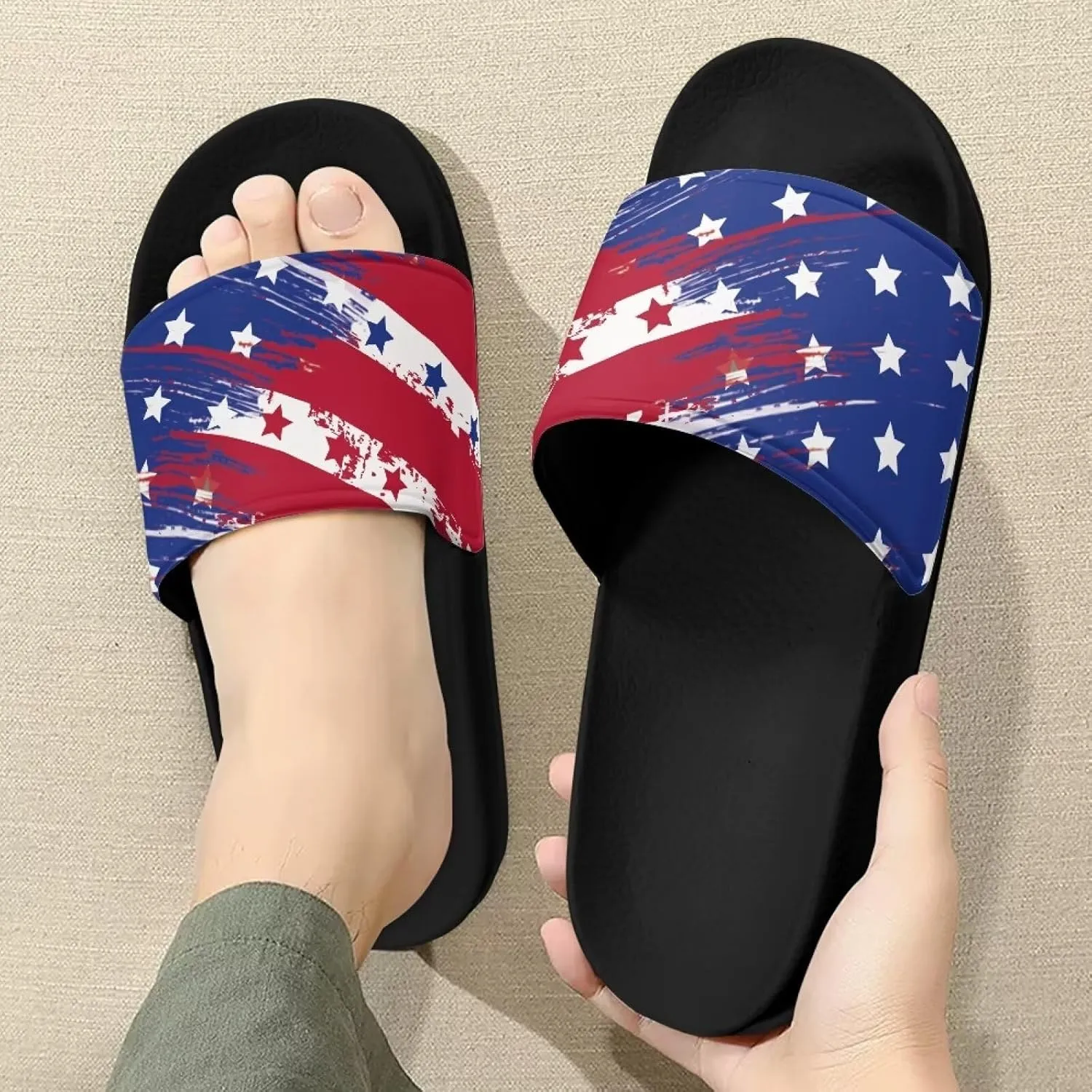 Non Slip Slide Sandals for Women Men, Open Toe House Comfy Flat Slides Slipper for Bathroom Beach