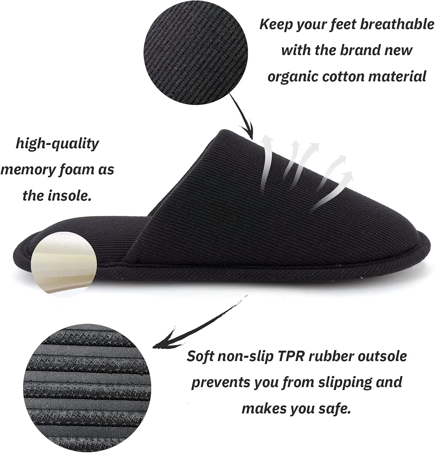 ofoot Mens Indoor Memory Foam Cotton Scuff Slippers Slip On Summer House Shoes Flats Breathable Lightweight Washable Non Skid Rubber Soles