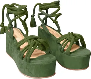 oiangi Chunky Sandals for Women Summer Casual Crossed Hemp Rope Straps Lace Up Open Toe Wedge Platform Sandals Solid Comfy Round Toe Outdoor Ladies Shoes