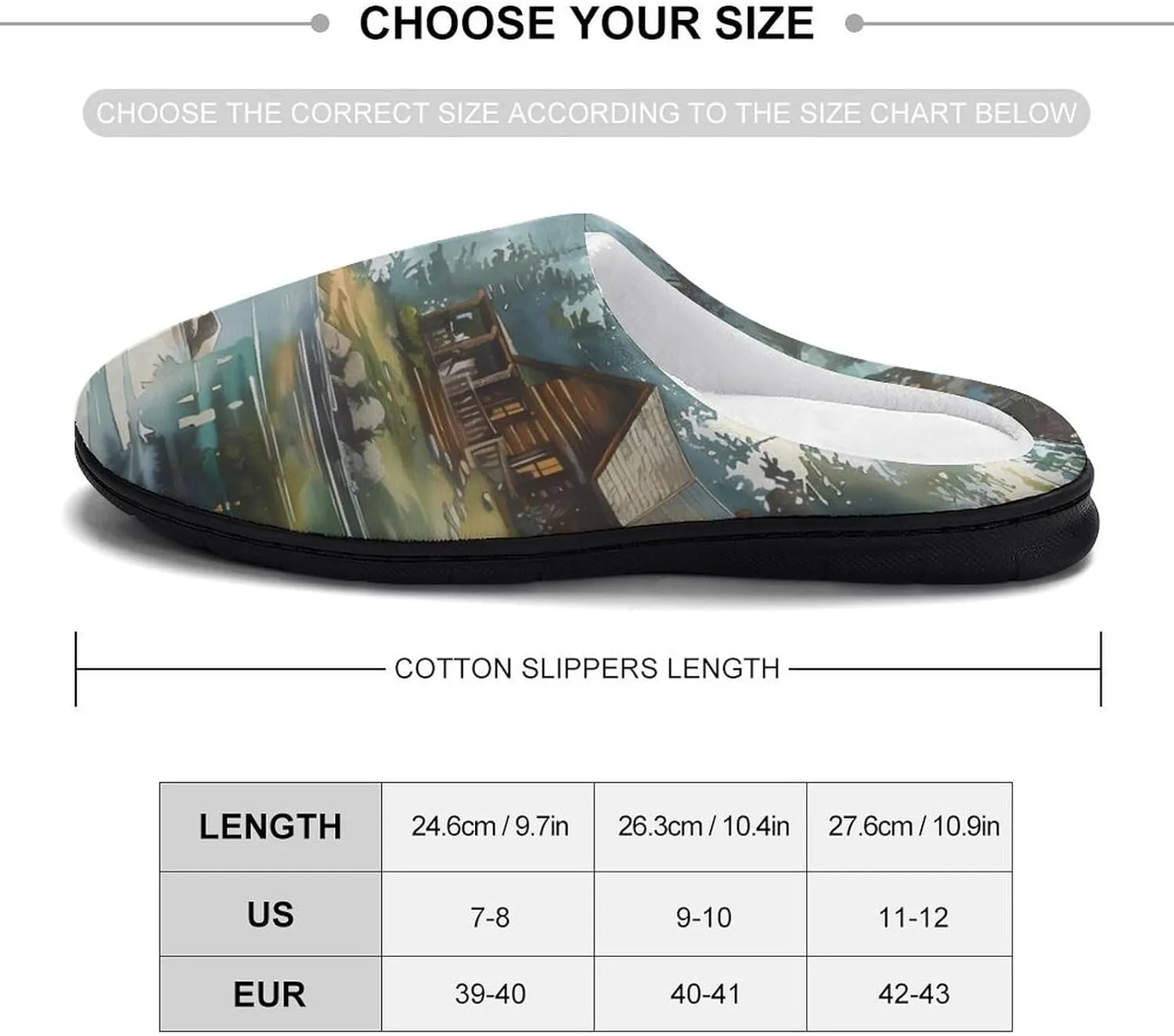 Old Cabin Lakeside Scenery Comfort Womens Cotton Slippers Winter Warm Slip-on House Shoes For Home Office Hotel