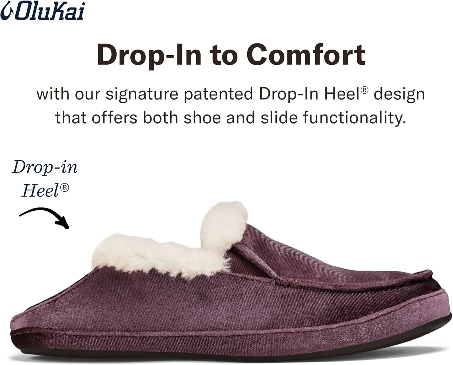 OLUKAI Ku'una Lanui Women's Slipper, Soft Velvet & Dual-Density PU Footbed for All-Day Comfort, Breathable & Supportive Drop-In-Heel, Cute & Casual Slip-On Design