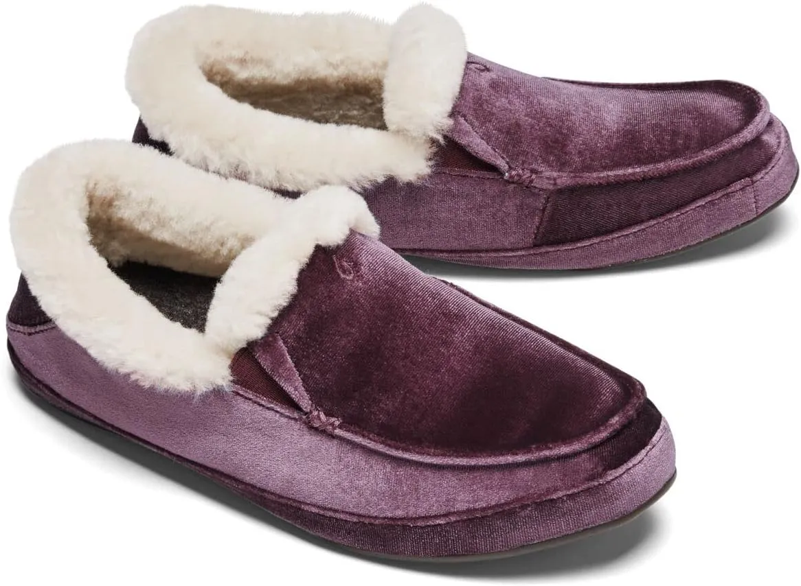 OLUKAI Ku'una Lanui Women's Slipper, Soft Velvet & Dual-Density PU Footbed for All-Day Comfort, Breathable & Supportive Drop-In-Heel, Cute & Casual Slip-On Design