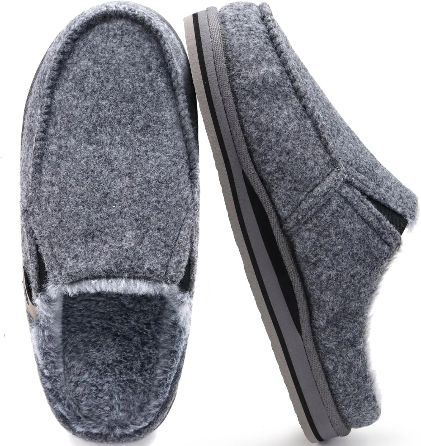 ONCAI Mens Clog Slippers with Arch Support Stripe Faux Fur Cotton-Blend High-Density Memory Foam Warm House Slippers Slip-on Indoor Outdoor Rubber Sole Size 7-16
