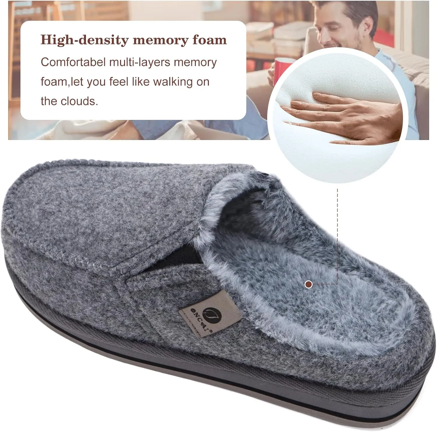ONCAI Mens Clog Slippers with Arch Support Stripe Faux Fur Cotton-Blend High-Density Memory Foam Warm House Slippers Slip-on Indoor Outdoor Rubber Sole Size 7-16
