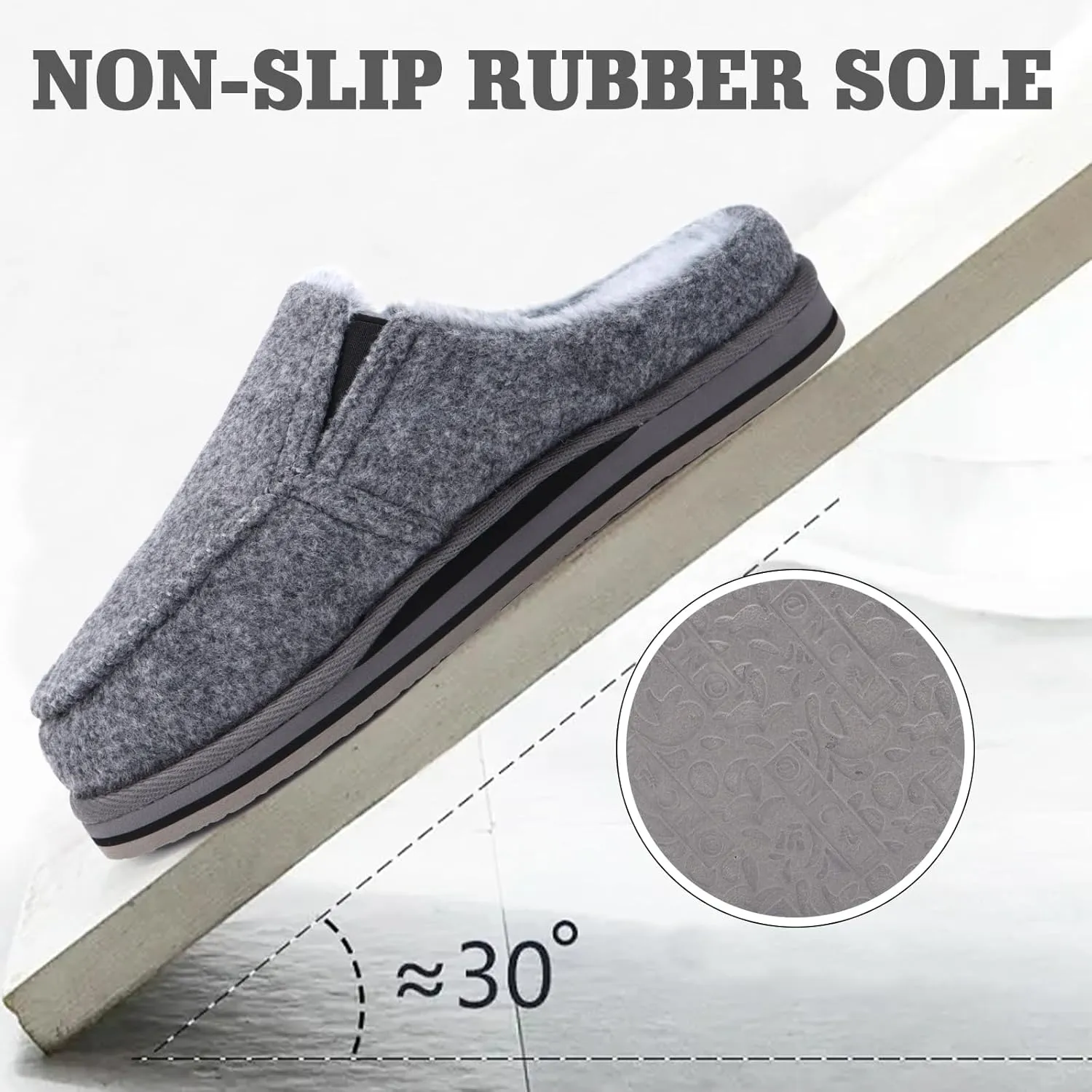 ONCAI Mens Clog Slippers with Arch Support Stripe Faux Fur Cotton-Blend High-Density Memory Foam Warm House Slippers Slip-on Indoor Outdoor Rubber Sole Size 7-16