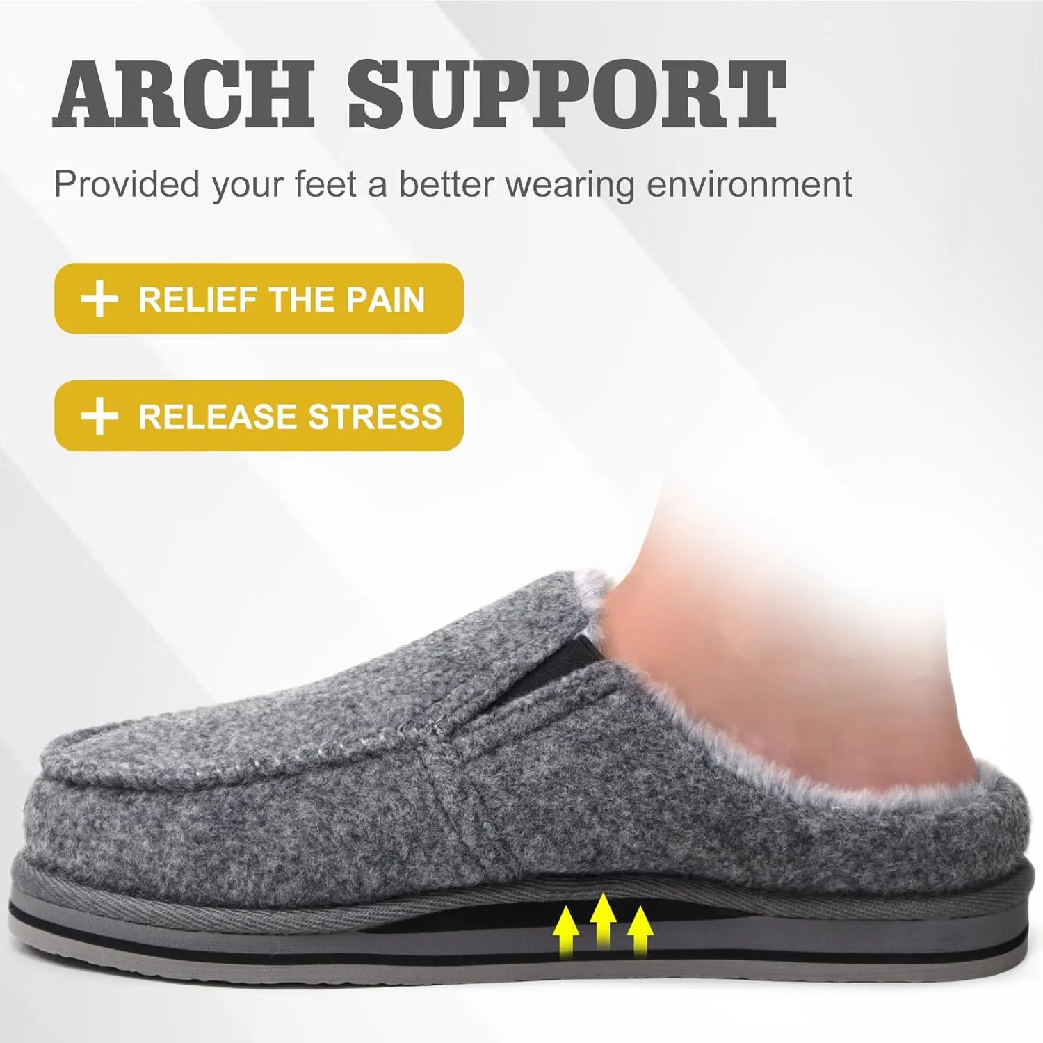 ONCAI Mens Clog Slippers with Arch Support Stripe Faux Fur Cotton-Blend High-Density Memory Foam Warm House Slippers Slip-on Indoor Outdoor Rubber Sole Size 7-16