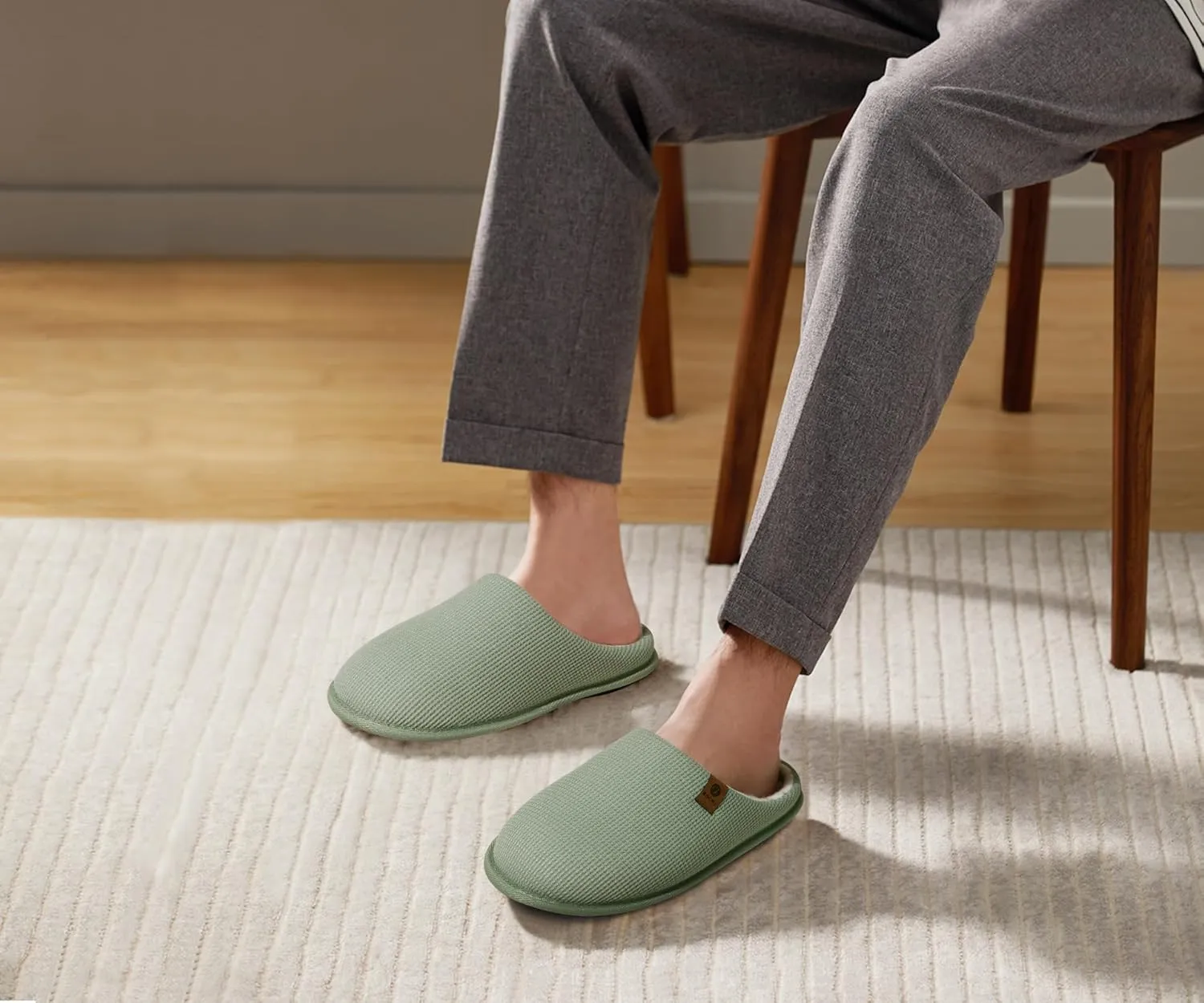 ONCAI Men's House Slippers, Cushion Memory Foam Shake Fleece and Man House Shoes with Faux Fur Lining and Indoor Outdoor Rubber Soles US Size 7-15