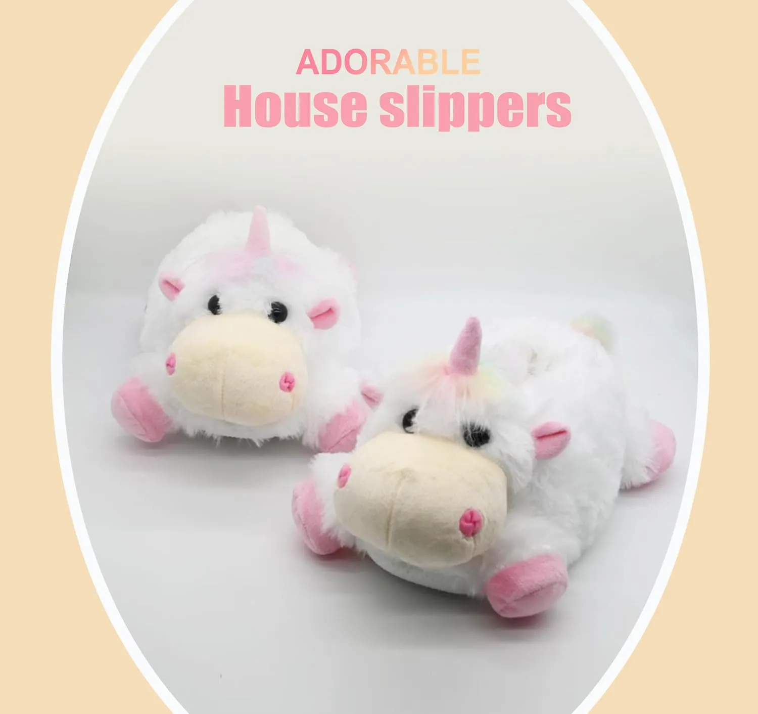 Onmygogo Indoor Fuzzy Winter Animal Panda and Cow Plush Slippers for Adult Women Men Boys Girls Kids