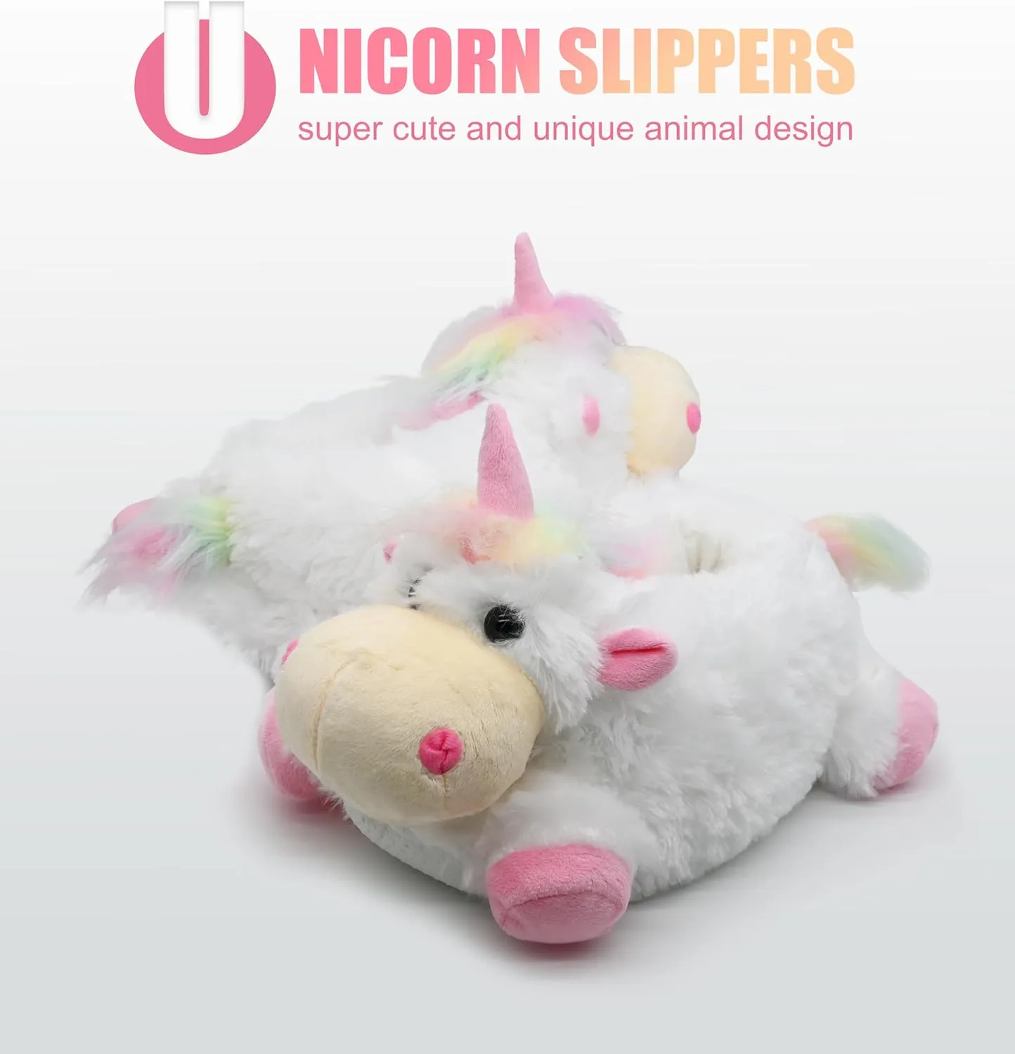 Onmygogo Indoor Fuzzy Winter Animal Panda and Cow Plush Slippers for Adult Women Men Boys Girls Kids