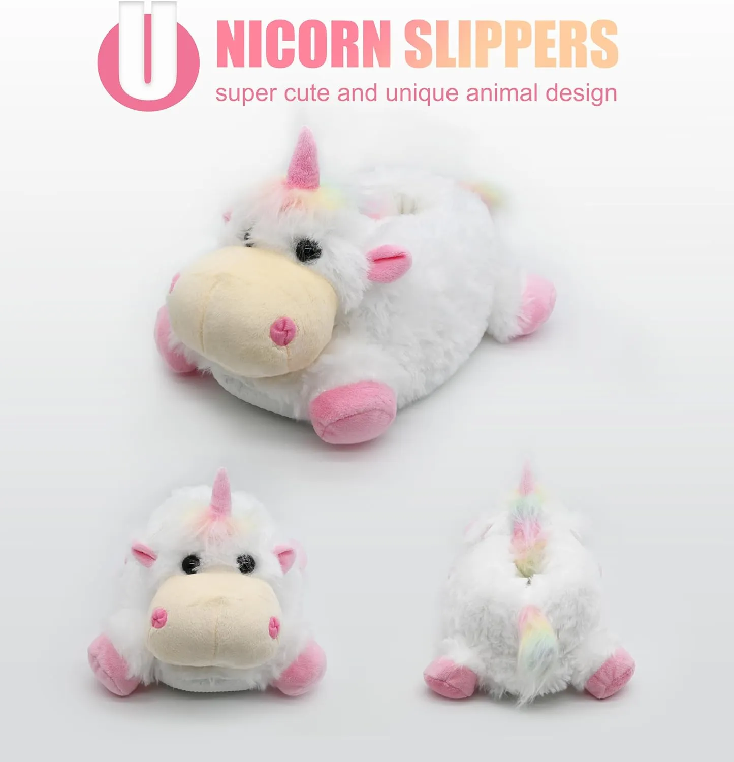 Onmygogo Indoor Fuzzy Winter Animal Panda and Cow Plush Slippers for Adult Women Men Boys Girls Kids