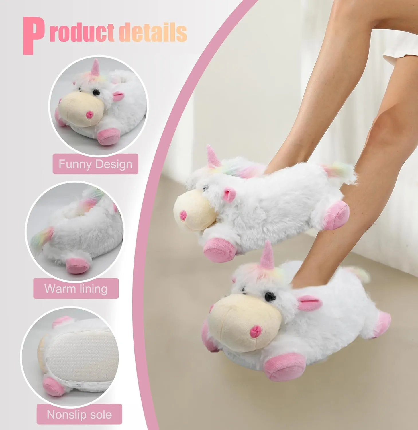 Onmygogo Indoor Fuzzy Winter Animal Panda and Cow Plush Slippers for Adult Women Men Boys Girls Kids