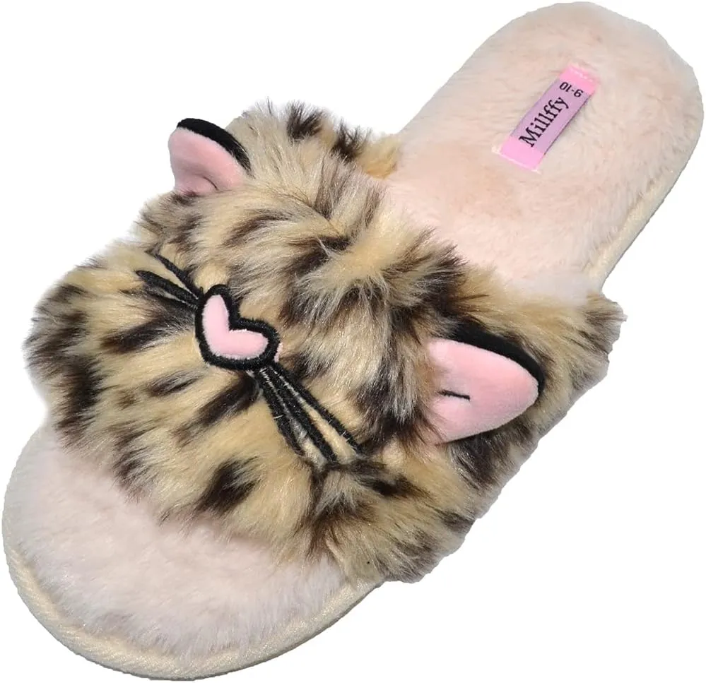 Open Toe Slippers for Women|Womens Cute Bunny cat Plush Fuzzy Dog Slippers|flip Flops Indoor House Thong Slide