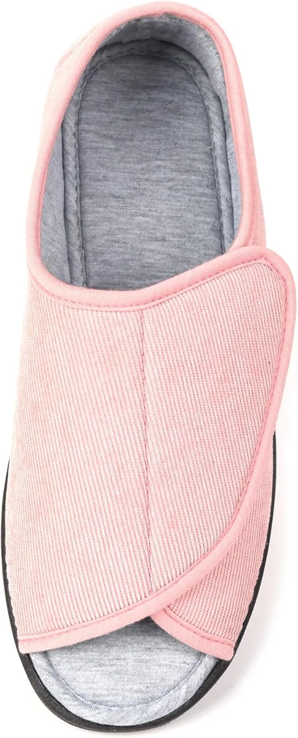 Open Toe Woman Diabetic Slippers, Memory Foam, Adjustable Closure, Orthopedic Walking Slippers for Indoor and Outdoor Use, Comfortable for Arthritis Swollen Feet Edema