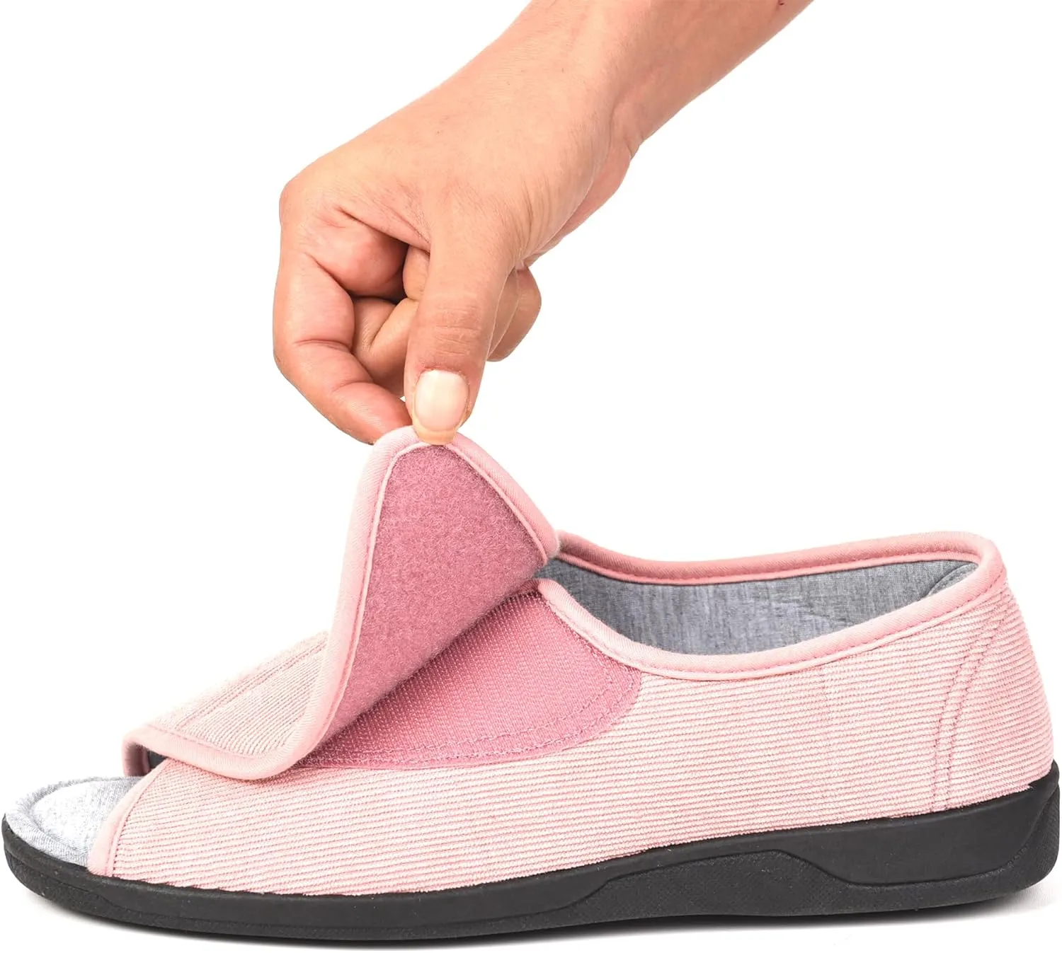 Open Toe Woman Diabetic Slippers, Memory Foam, Adjustable Closure, Orthopedic Walking Slippers for Indoor and Outdoor Use, Comfortable for Arthritis Swollen Feet Edema