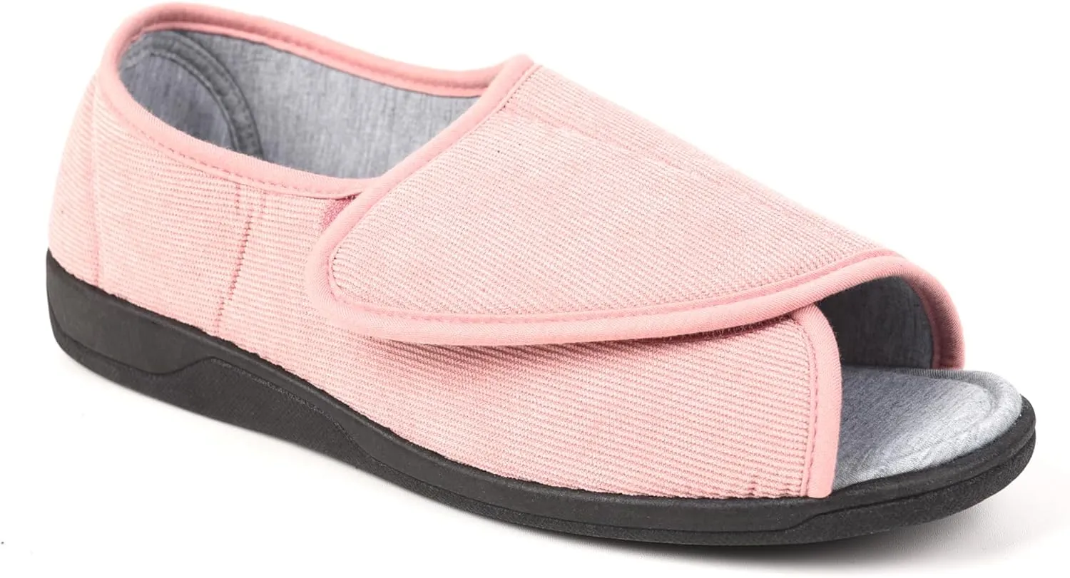 Open Toe Woman Diabetic Slippers, Memory Foam, Adjustable Closure, Orthopedic Walking Slippers for Indoor and Outdoor Use, Comfortable for Arthritis Swollen Feet Edema