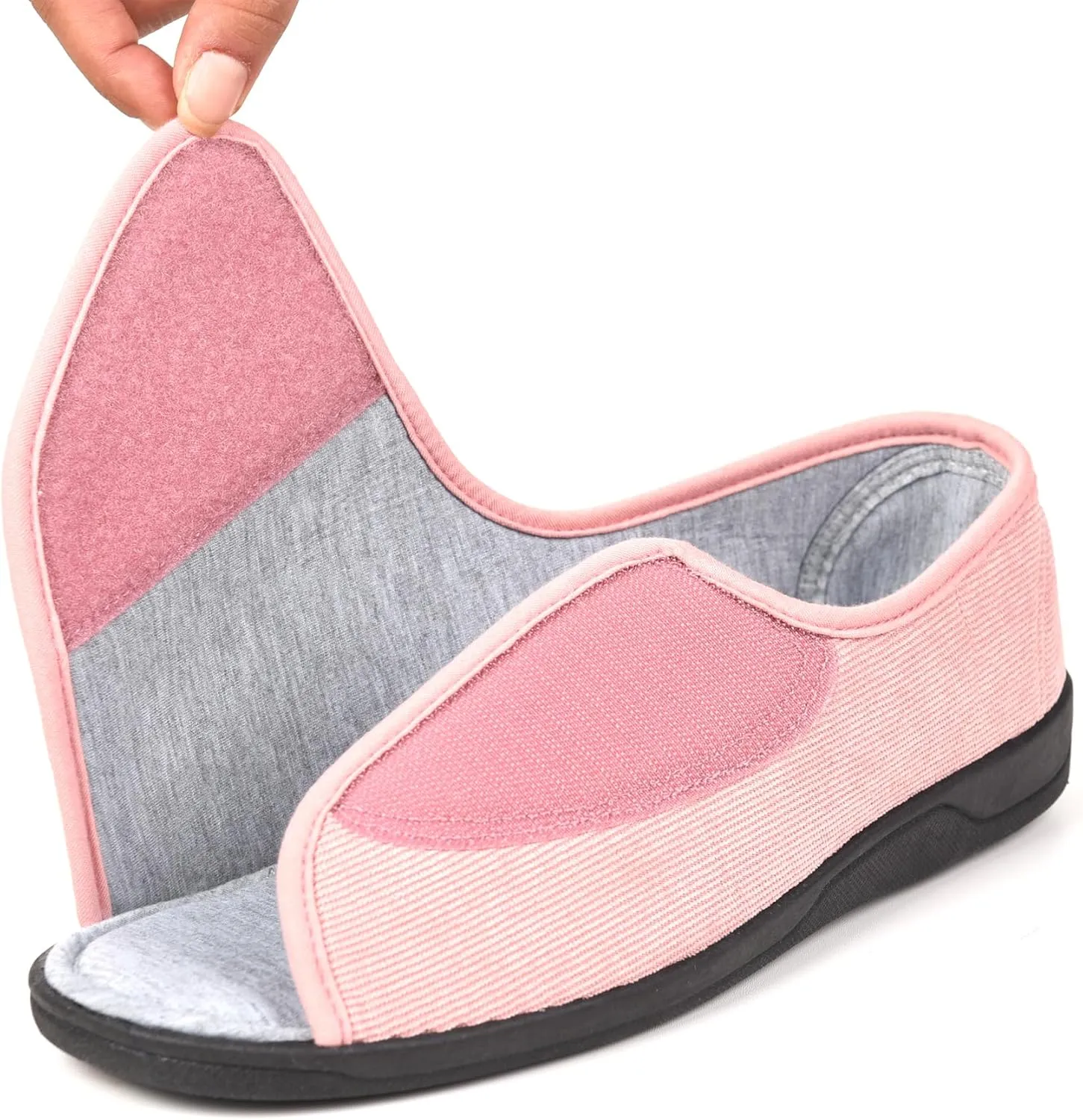 Open Toe Woman Diabetic Slippers, Memory Foam, Adjustable Closure, Orthopedic Walking Slippers for Indoor and Outdoor Use, Comfortable for Arthritis Swollen Feet Edema