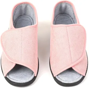 Open Toe Woman Diabetic Slippers, Memory Foam, Adjustable Closure, Orthopedic Walking Slippers for Indoor and Outdoor Use, Comfortable for Arthritis Swollen Feet Edema
