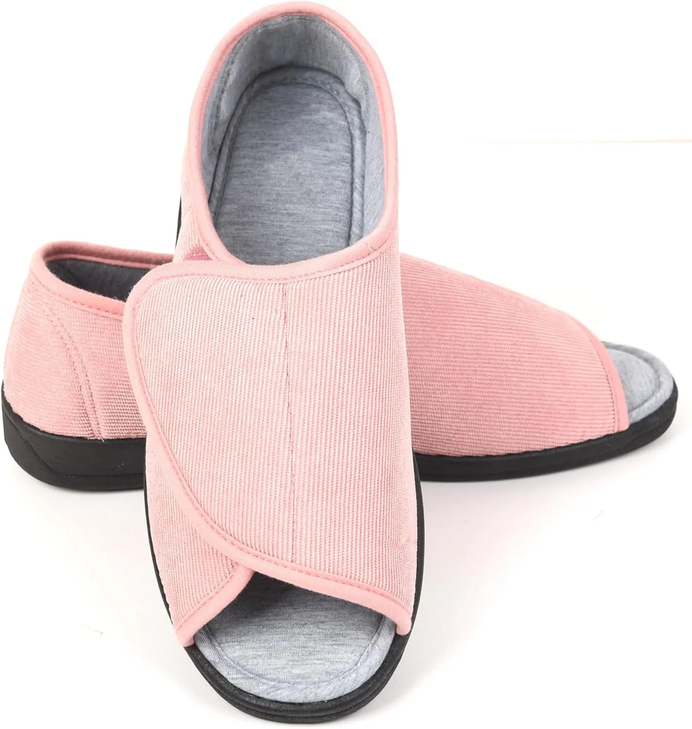 Open Toe Woman Diabetic Slippers, Memory Foam, Adjustable Closure, Orthopedic Walking Slippers for Indoor and Outdoor Use, Comfortable for Arthritis Swollen Feet Edema