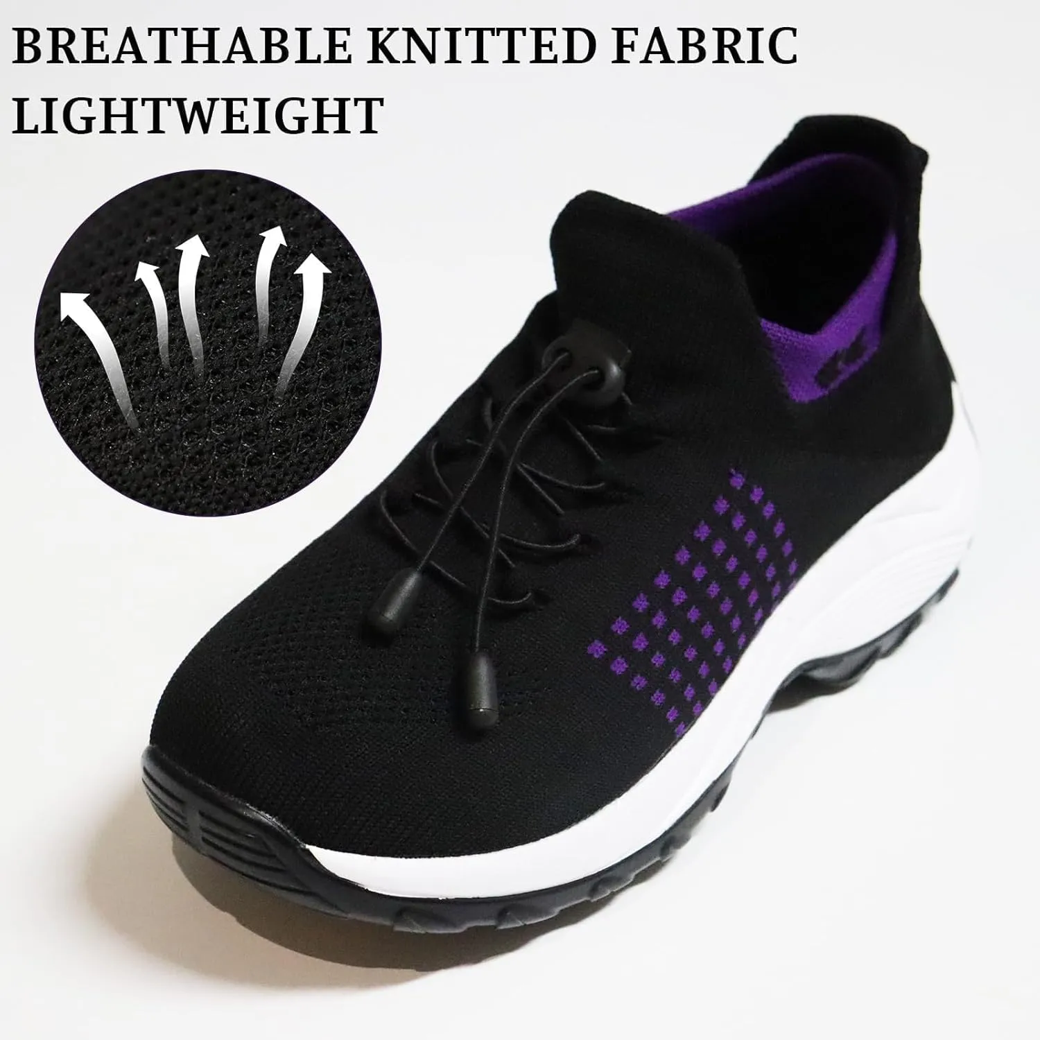 Orthopedic Sneakers Breathable Women Walking Shoes Slip On Trainers Breathable Knit Mesh Lace-Up Sneakers Comfortable Stretch Cushion Athletic Shoes for Women