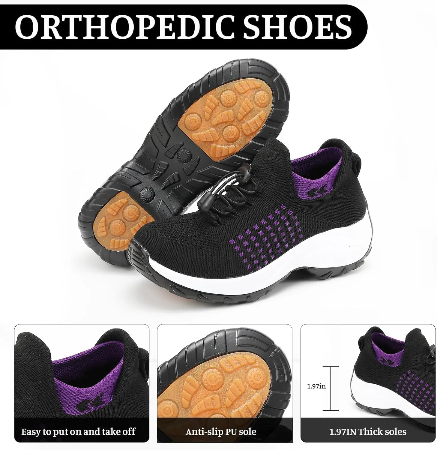 Orthopedic Sneakers Breathable Women Walking Shoes Slip On Trainers Breathable Knit Mesh Lace-Up Sneakers Comfortable Stretch Cushion Athletic Shoes for Women