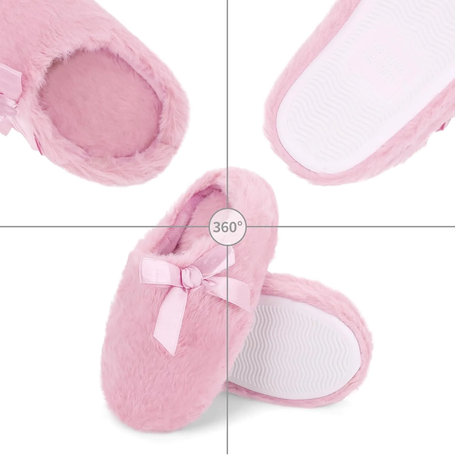 Orthoshoes Girls Fluffy Slippers,Faux Fur Fuzzy Slip-on House Slippers Clog Memory Foam House Shoes with Ribbon Bow for Girls Bedroom Indoor