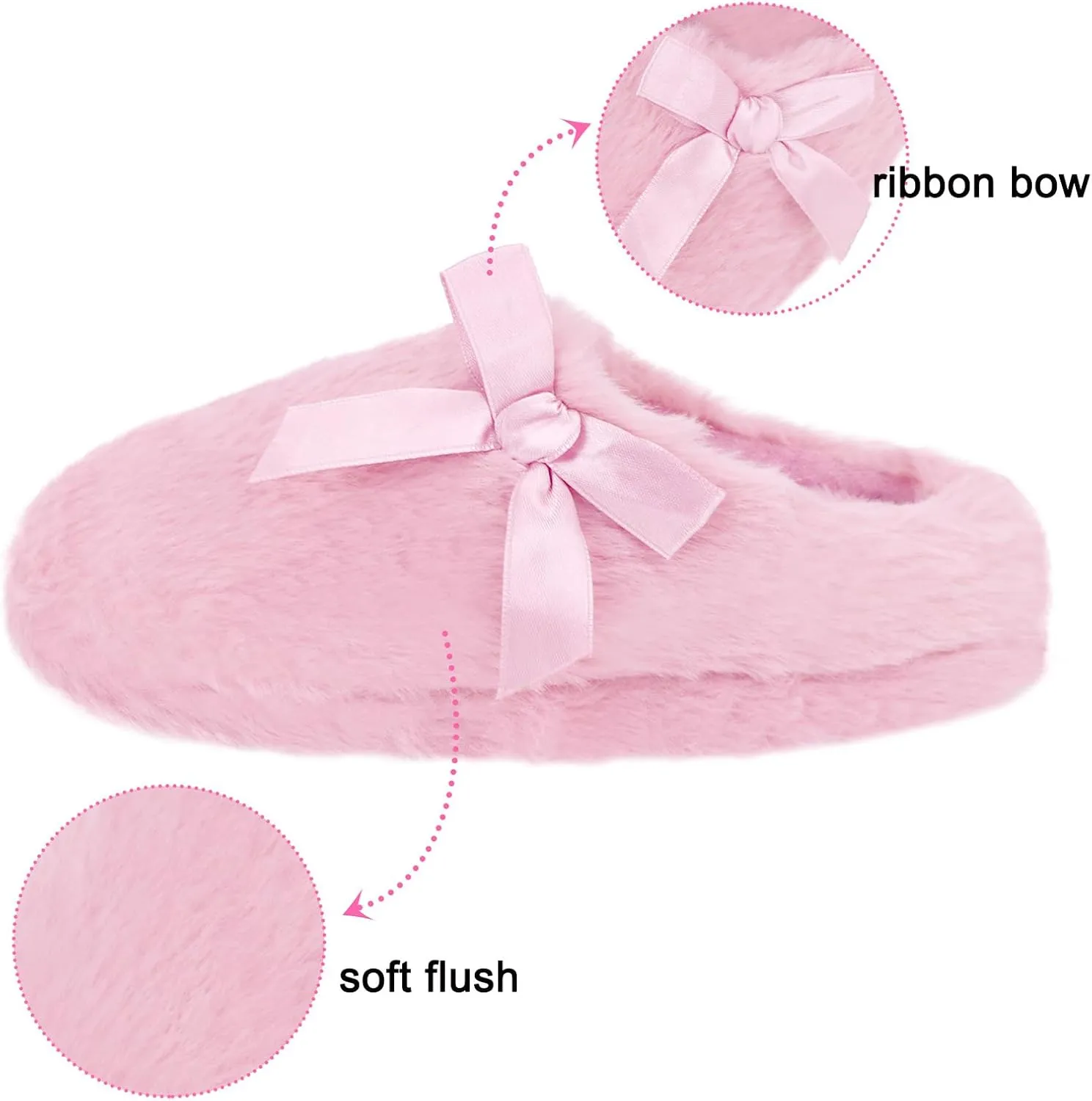 Orthoshoes Girls Fluffy Slippers,Faux Fur Fuzzy Slip-on House Slippers Clog Memory Foam House Shoes with Ribbon Bow for Girls Bedroom Indoor