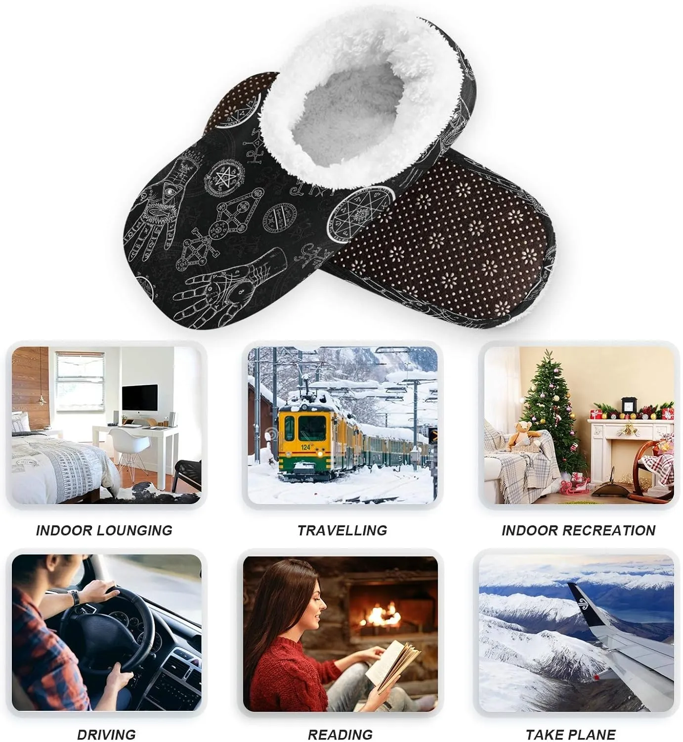 Oyihfvs Unisex Fuzzy House Slippers Memory Foam Warm Slip Shoes Fur Lining M-XXL