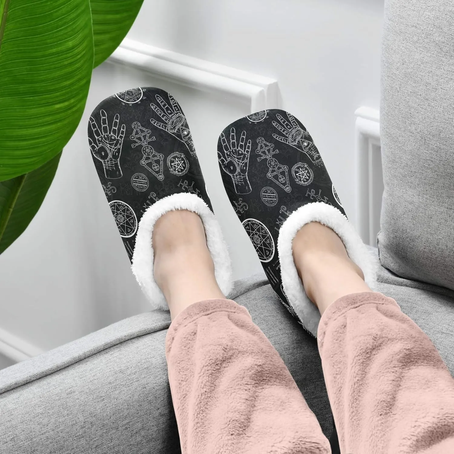 Oyihfvs Unisex Fuzzy House Slippers Memory Foam Warm Slip Shoes Fur Lining M-XXL