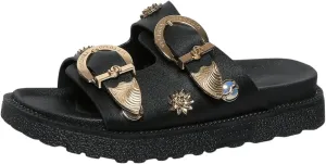 OYOANGLE Women's Studded Double Buckle Strap Footbed Sandals Fashion Platform Slip on Slides Sandals