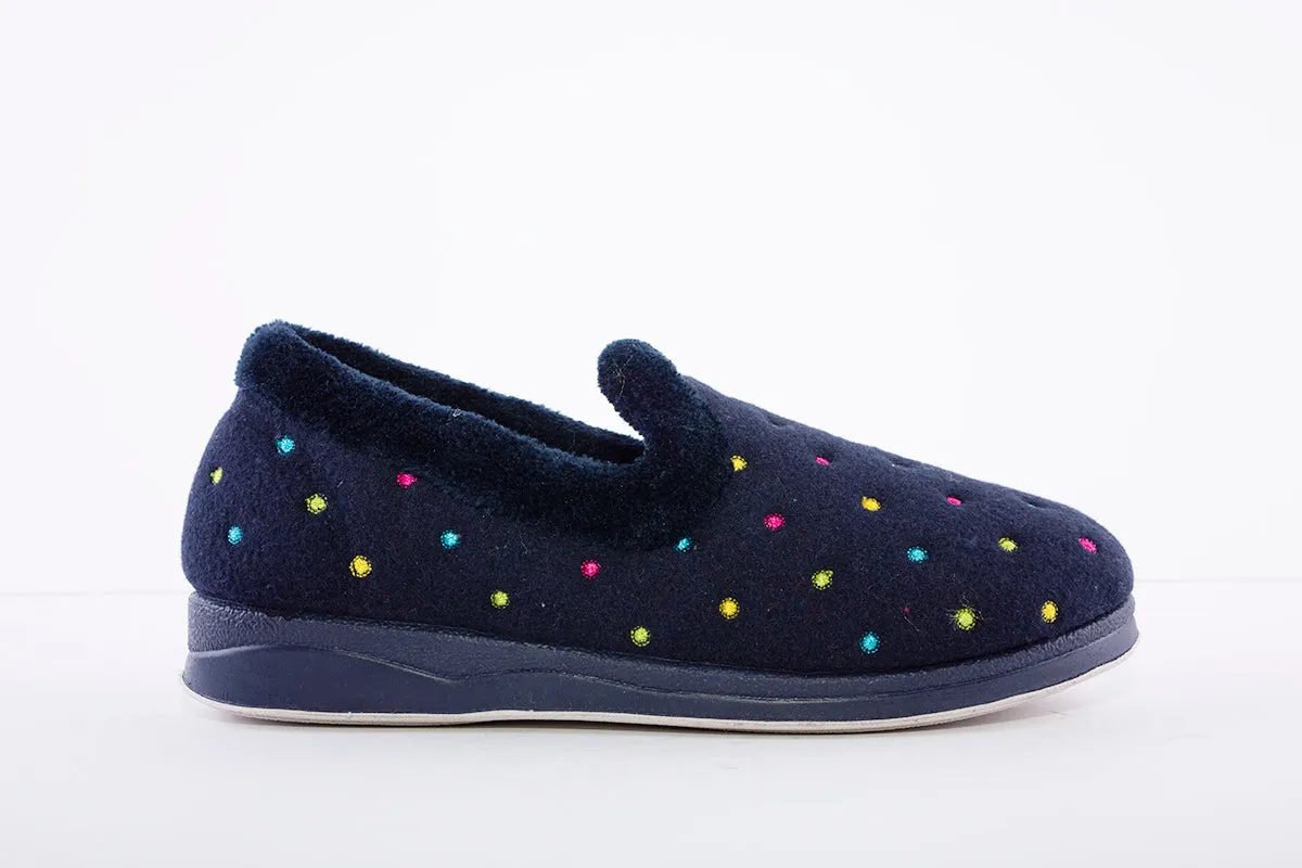 PADDERS - 406 SLIPPER - NAVY DOT