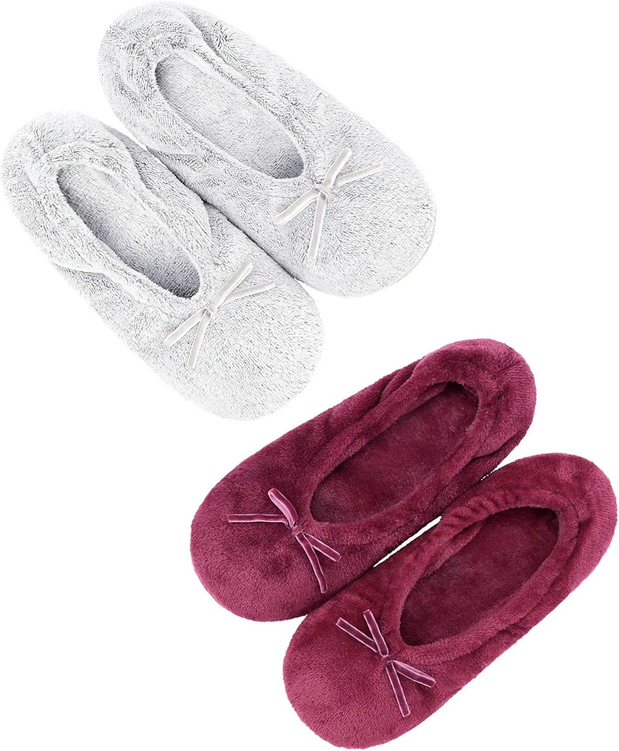 Panda Bros 2 Pairs Women's Ballerina House Slippers, Anti-Skid Comfy Warm Ballet Style Slippers
