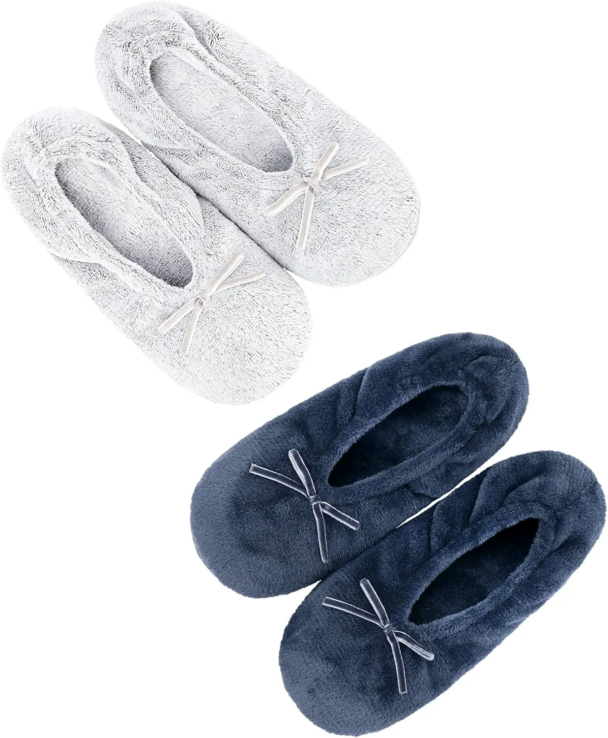 Panda Bros 2 Pairs Women's Ballerina House Slippers, Anti-Skid Comfy Warm Ballet Style Slippers