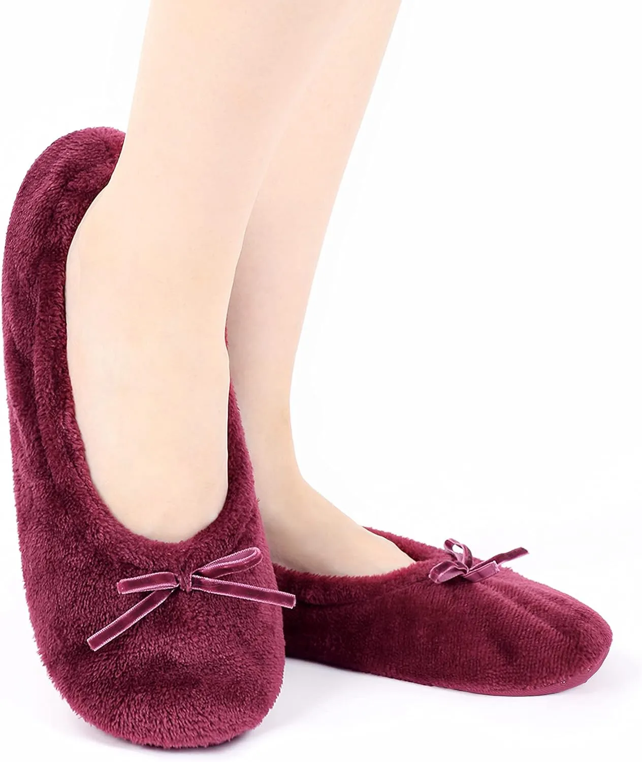Panda Bros 2 Pairs Women's Ballerina House Slippers, Anti-Skid Comfy Warm Ballet Style Slippers