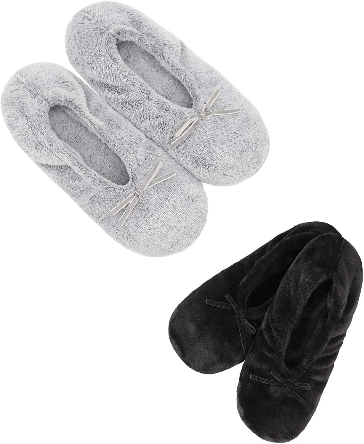Panda Bros 2 Pairs Women's Ballerina House Slippers, Anti-Skid Comfy Warm Ballet Style Slippers