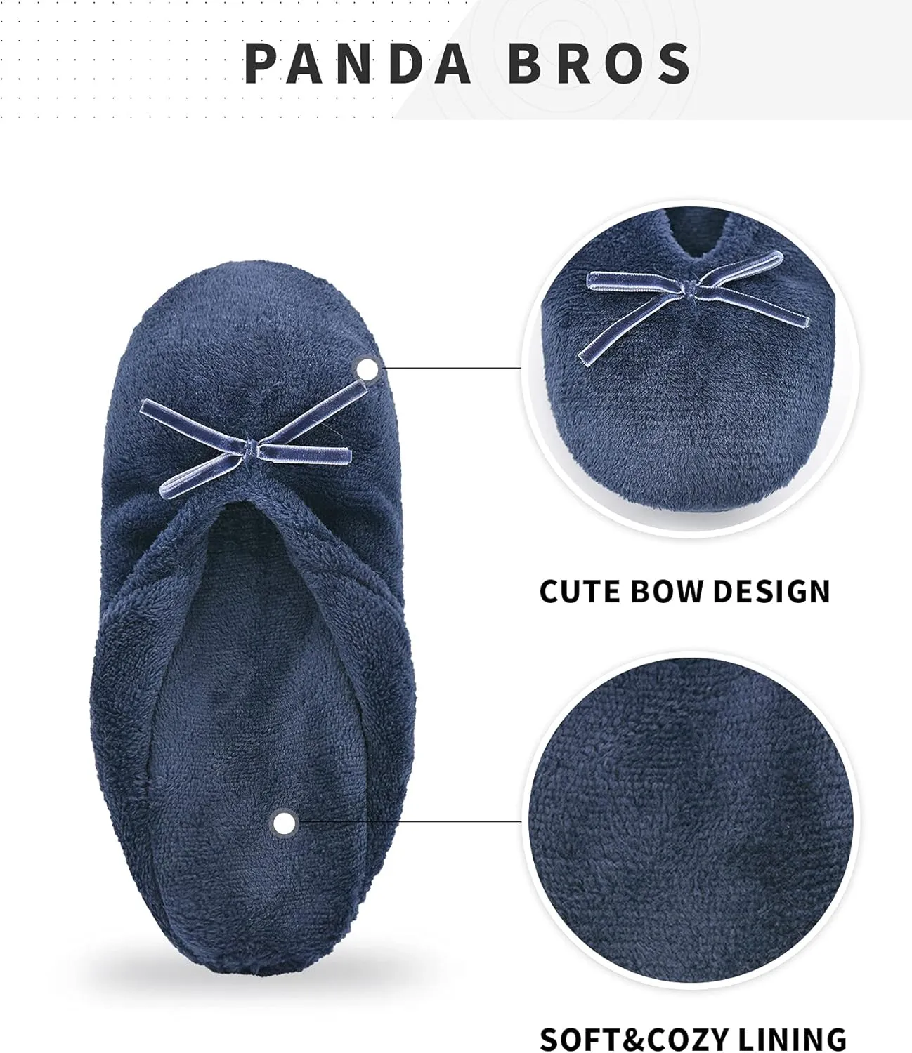 Panda Bros 2 Pairs Women's Ballerina House Slippers, Anti-Skid Comfy Warm Ballet Style Slippers