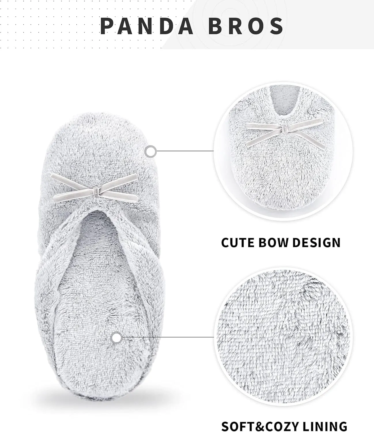 Panda Bros 2 Pairs Women's Ballerina House Slippers, Anti-Skid Comfy Warm Ballet Style Slippers