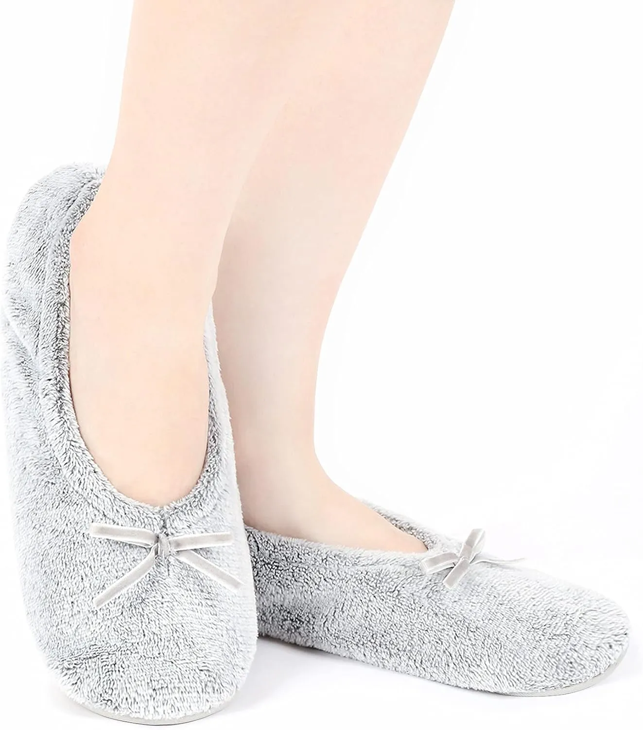 Panda Bros 2 Pairs Women's Ballerina House Slippers, Anti-Skid Comfy Warm Ballet Style Slippers