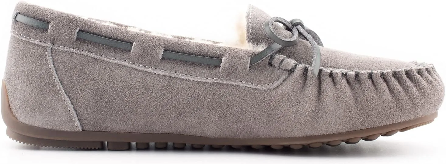 Parfeying Women's Sheepskin Moccasins Cow Suede Memory Foam Slippers Indoor Outdoor Shearling Winter Shoes