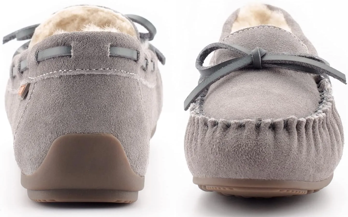 Parfeying Women's Sheepskin Moccasins Cow Suede Memory Foam Slippers Indoor Outdoor Shearling Winter Shoes