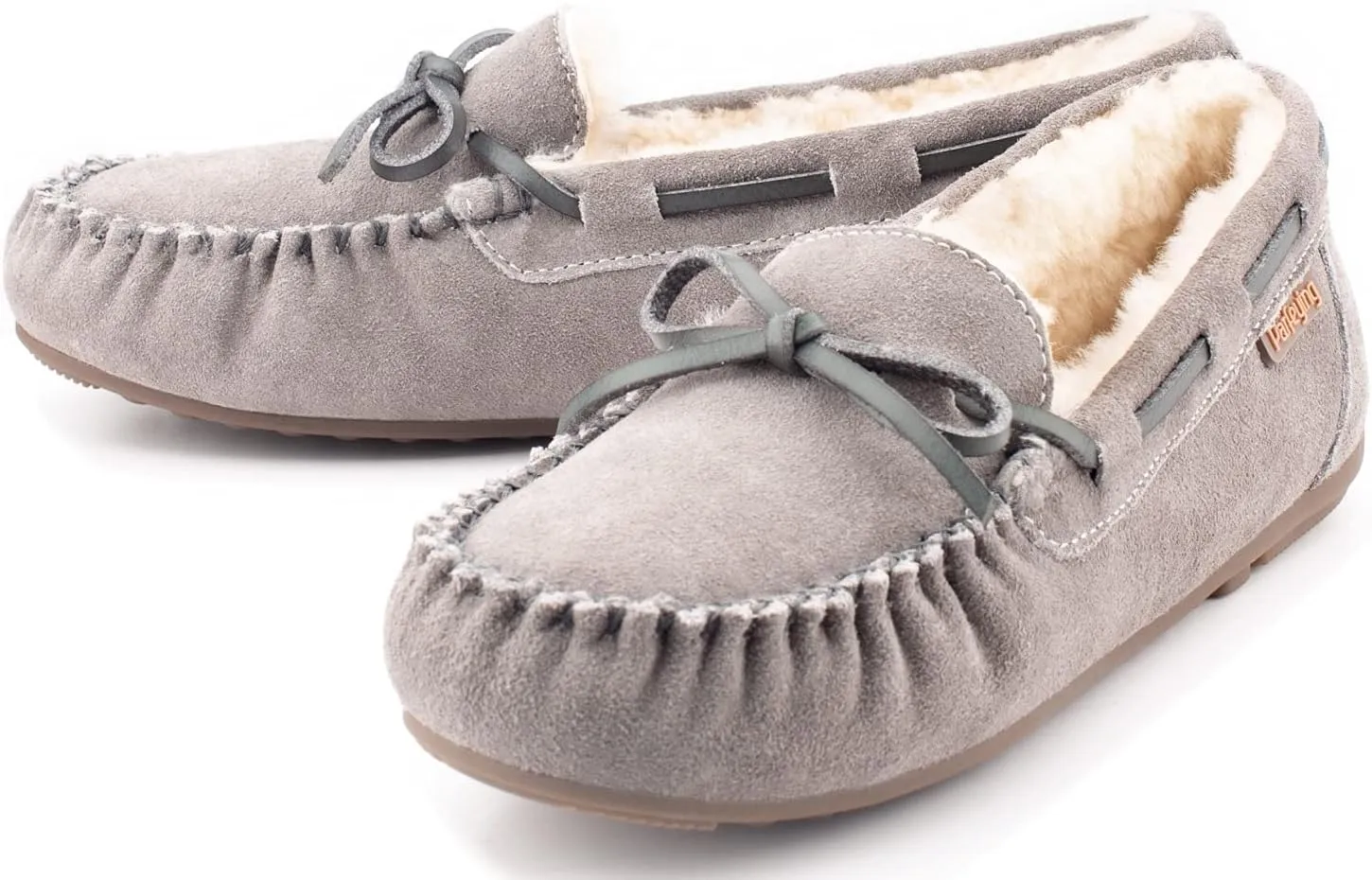 Parfeying Women's Sheepskin Moccasins Cow Suede Memory Foam Slippers Indoor Outdoor Shearling Winter Shoes