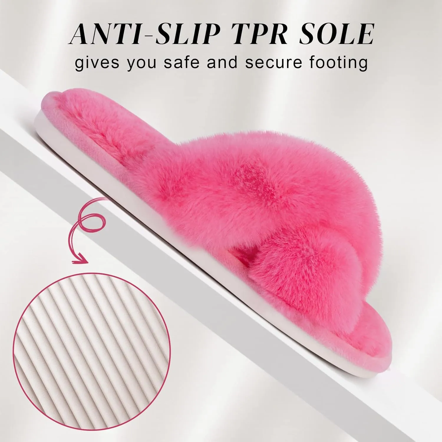 Parlovable Women's Fuzzy Slippers Comfy Cross Band House Shoes Memory Foam Open Toe Indoor Gifts for Ladies